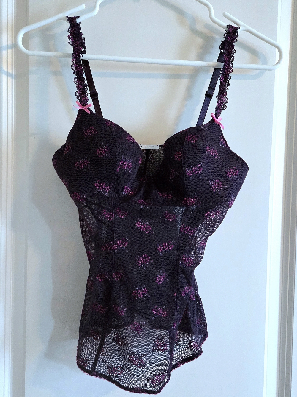 Vintage Intimissimi Plum Purple Floral Mesh Bustier Camisole Top Small Like New